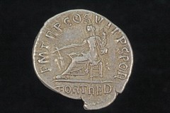 Roman Coin Trajan AR Denarius Fortuna Rudder FORT RED in exergue Rome 116 AD.