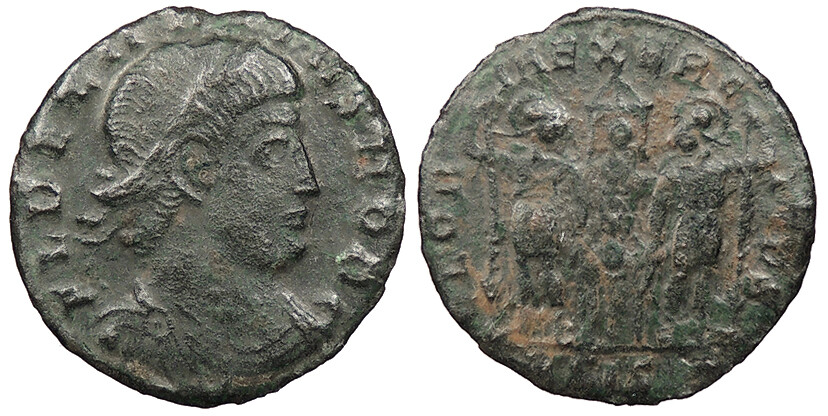 Delmatius, as Caesar 335-337 A.D. AE4 Near VF GLOR-IA EXERC-ITVS #AC85306