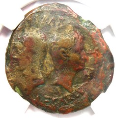 Octavian & Divus Julius Caesar AE Dupondius Roman Coin 36 BC – Certified NGC VF