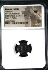 337-340 AD Theodora Roman Empire AE4 BI Nummus NGC VF Trier Pietas Ancient