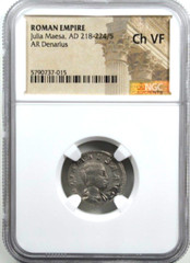 JULIA MAESA, AD 218-224, AR DENARIUS, NGC CERTIFIED—-110—