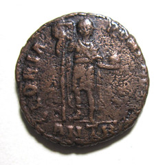 ARCADIUS, 383-408 AD. AE 2. ANTIOCH. ARCADIUS HOLDING GLOBE AND STANDARD REV.