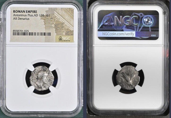 Roman Ancient Silver Denarius Emperor Antoninus Pius 138-161AD NGC Genuine Coin