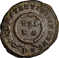 Constantine I the Great AE Follis Ticinum Mint VOT XX Wreath GVF