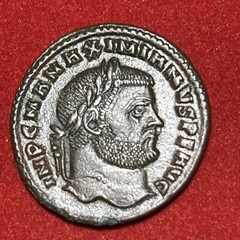 Roman Bronze Coin — Maximinus Follis 286-305 A.D. Rev Genius Red Brown Patina