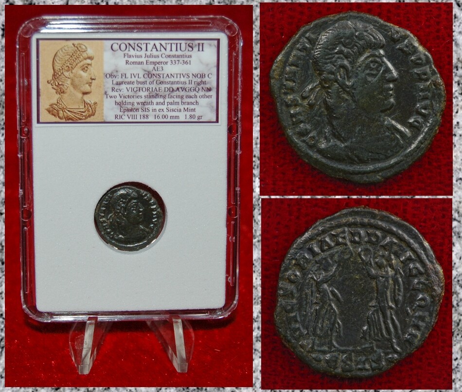 Ancient Roman Empire Coin CONSTANTIUS II Two Victories Holding Wreaths