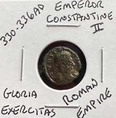Ancient Roman Coin Emperor Constantine II 330-336AD Two Soldiers Gloria Exercit