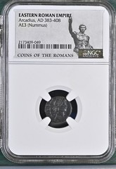 Arcadius AE3 Nummus 🏛️ Roman Empire 383–408 AD NGC Certified Bronze Coin ⚔️