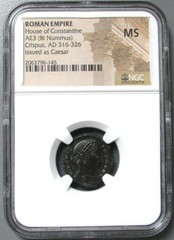 316 -326 AD ANCIENT ROME BRONZE CRISPUS AS CAESAR BI-NUMMUS NGC MINT STATE