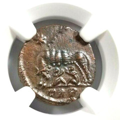 She-Wolf Twins Constantine NGC AU Roman Empire Nummus Remus Romulus Epfig Hoard