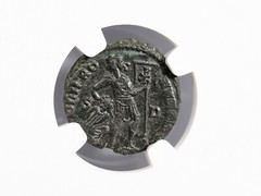 Gratian Western Roman Empire 367-383 NGC AU Nummus AE3 Captive Soldier Chi Rho