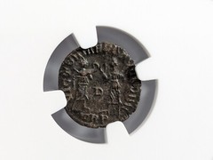 Constans Roman Empire AD 337-350 BI Nummus AE4 NGC AU Ancient Victory Wreaths