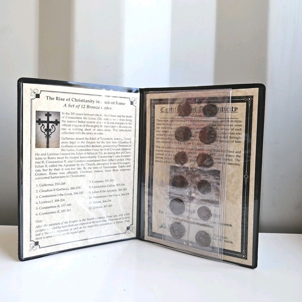 12 Bronze Coins Galienus Constantine & COA – Rise of Christianity in Rome ALBUM