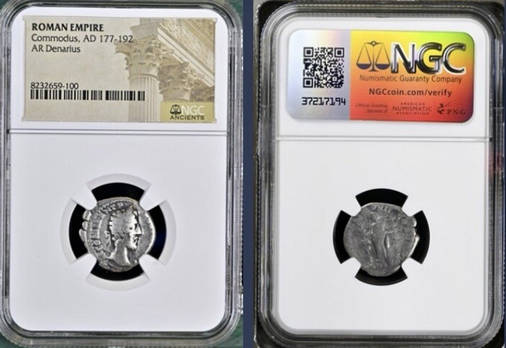 Emperor Commodus Silver Denarius NGC Genuine Ancient Roman Coin 177-192AD