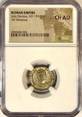 193-217 AD Julia Domna Ancient Roman Silver Denarius 22mm Coin NGC Choice AU