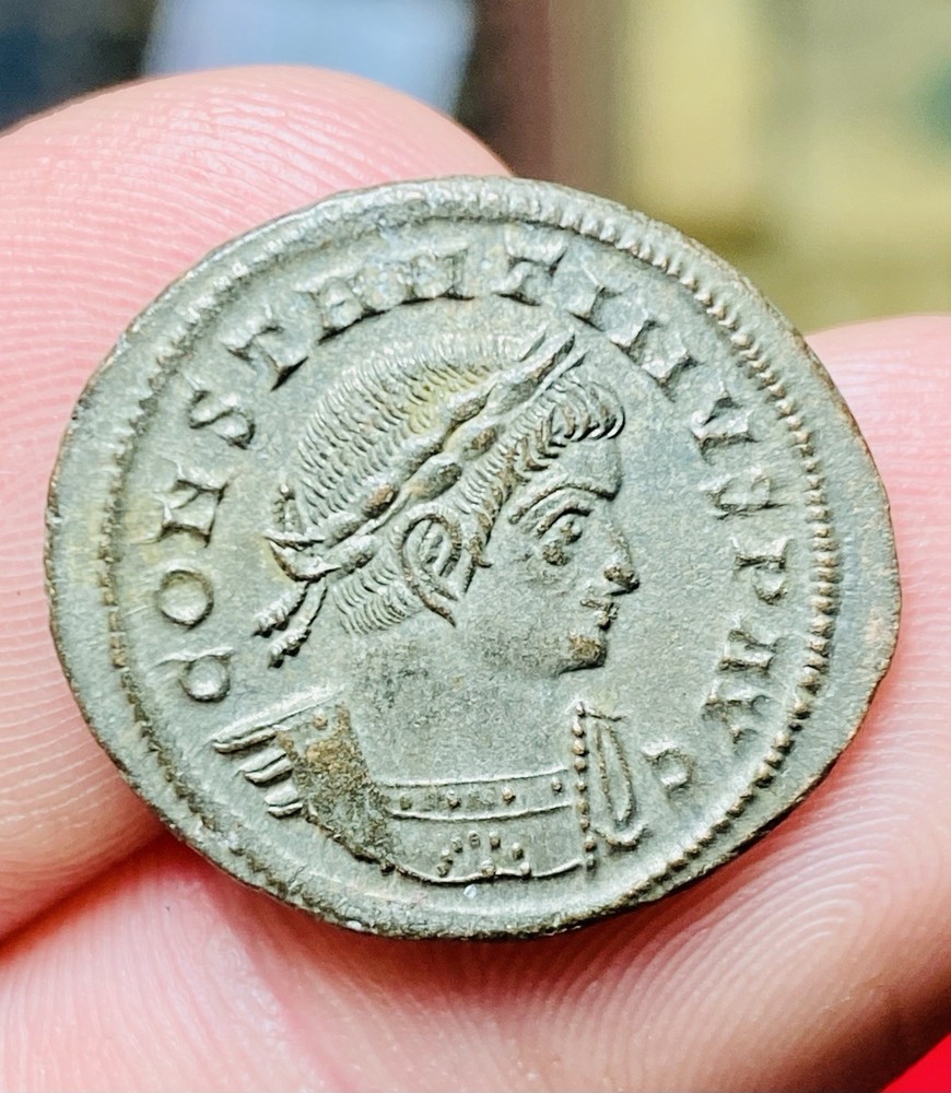 Constantine I AE Follis Lyons AD 321, SILVERED & SHARP, SUNBURST, P AVG, N/MS!
