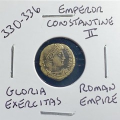 Ancient Roman Coin Emperor Constantine II 330-336AD 2 Soldiers Gloria Exercitas