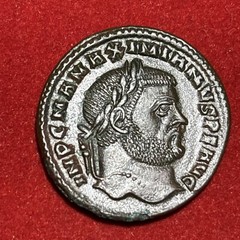 Roman Bronze Coin — Maximinus Follis 286-305 A.D. Rev Genius Red Brown Patina
