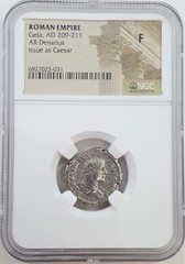 Geta Silver Denarius NGC Certified Slab (F Grade) Ancient Roman Historical Coin