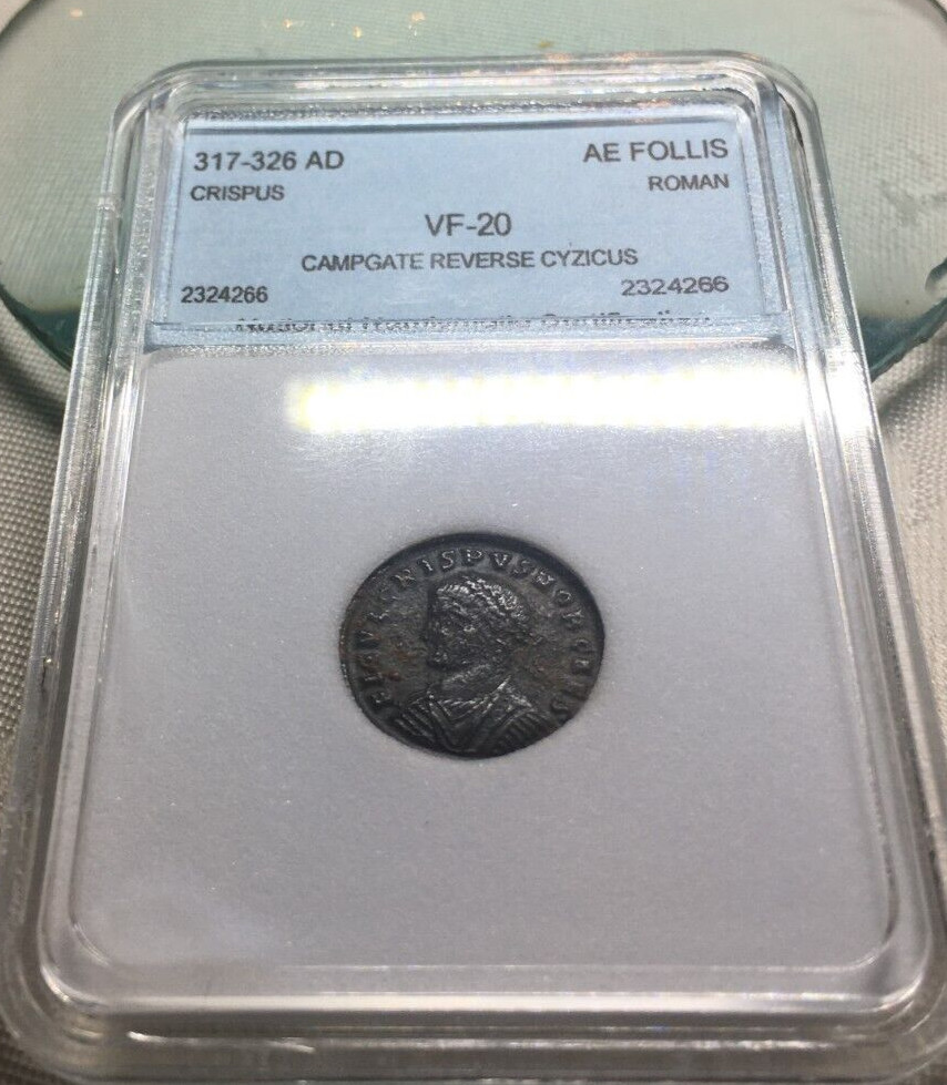 317-326 AD Crispus Roman AE Follis Reverse Campgate Cyzicus