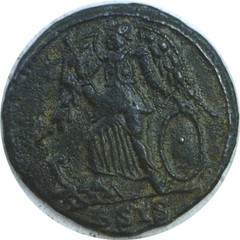 330-346 AD Roman Constantinopolis Helmeted Head Victory Siscia Bronze AE 3