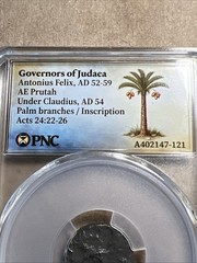 Governors of Judaea – Antonius Felix, AD 52-59, under Claudius – AE Prutah – PNC