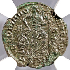 Gratian Western Roman Empire 367-383 NGC AU Nummus AE3 Captive Soldier Ancient