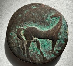 CARTHAGE,C 215-201 BC. Æ Shekel (24mm). Carthage.Head of Tanit left, horse right