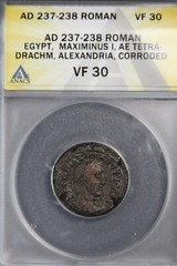 Maximinus i Ae tetradrachm Alexandria Ad 237-238 ANACS VF30