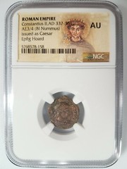 Constantius II Roman Empire BI Nummus AE3/4 NGC AU Ancient Epfig Hoard Pedigree
