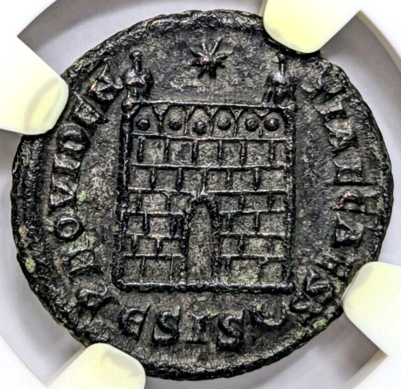 Constantine II Roman Empire Nummus NGC AU Camp Gate Castle Keep Ancient Caesar