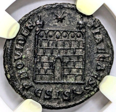 Constantine II Roman Empire Nummus NGC AU Camp Gate Castle Keep Ancient Caesar