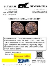 *Lucernae* Constantine I Follis SPQR OPTIMO PRINCIPI / RT Rome 312-313 A.D.