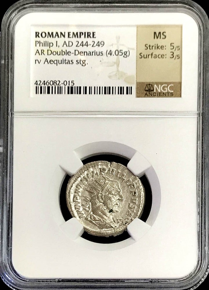 244-249 AD SILVER ROMAN EMPIRE DOUBLE-DENARIUS PHILIP I AEQUITAS NGC MS 5/5 3/5