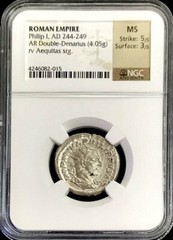 244-249 AD SILVER ROMAN EMPIRE DOUBLE-DENARIUS PHILIP I AEQUITAS NGC MS 5/5 3/5