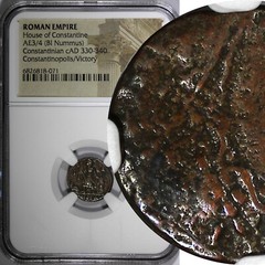 Roman Constantinian AD 330-340 AE3/4 NUMMUS NGC Rev.Constantinopolis/Victory (1)