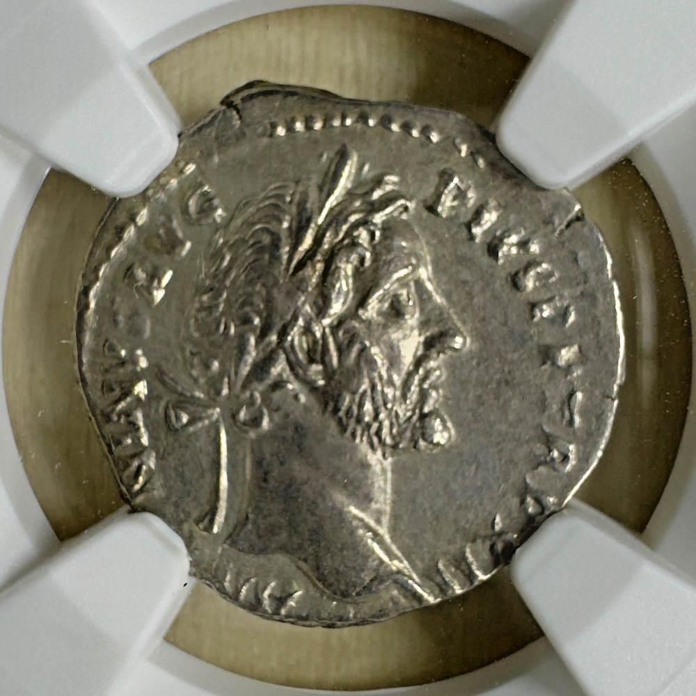 Roman Empire – Antoninus Pius AD 148 AR Denarius NGC XF “4th of 5 Good Emperors”