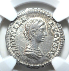 PLAUTILLA, AD 202 – 203, AR DENARIUS, NGC CERTIFIED –58–