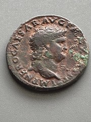 Nero, AD 54-68, AE As, Victory holding shield inscribed SPQR, W. 10.8 gram 28 mm