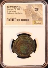 Roman Empire Galerius BI Nummus (305-311 AD) – NGC XF! Carthage Mint! As Caesar.