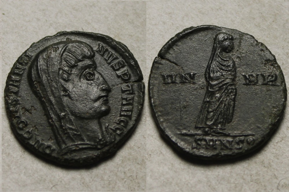 Rare genuine Ancient Roman coin Postumus issue Constantine Veiled Nicomedia 337A
