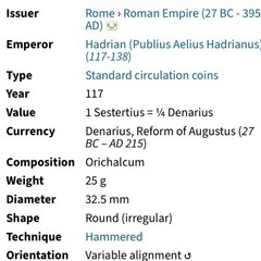 Large Ancient Roman Sestertius Coin 117-138AD Emperor Hadrian Genuine Circulated