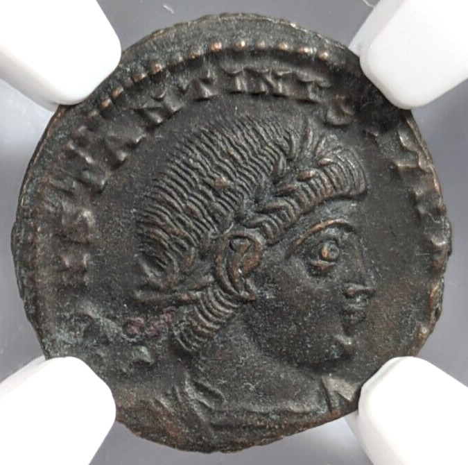 Constantine II Roman Empire AE4 BI Nummus AD 337 NGC Ch AU Soldiers Standards