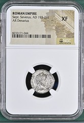 Roman Empire Sept. Severus AD 193-211 AR Denarius rev. trophy & captives NGC XF