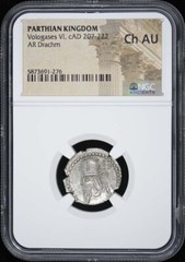 Vologases VI, cAD 207-222 PARTHIAN KINGDOM AR Drachm NGC AU55
