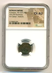 Roman Empire Constans AD 337-350 AE4 BI Nummus As Caesar Antioch Mint Ch AU NGC