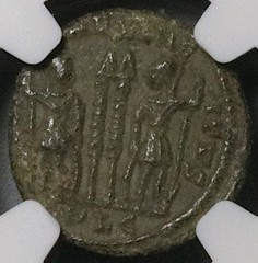 330 NGC Gen Constantine II Caesar AE3 Nummus Roman Soldiers Lugdunum (26062501C)