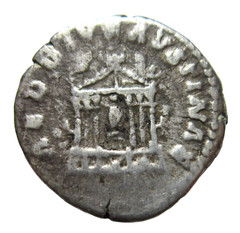SILVER DENARIUS. DIVA FAUSTINA I DIED 141 AD. WIFE OF ANTONINUS PIUS. TEMPLE REV