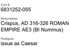 Crispus as Caesar Genuine Ancient Roman Coin 316-326AD Votive Wreath NGC Genuine