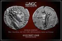 Marcus Aurelius Caesar Ancient coin NGC Ch VF. AR Denarius AD 161-180. A1261